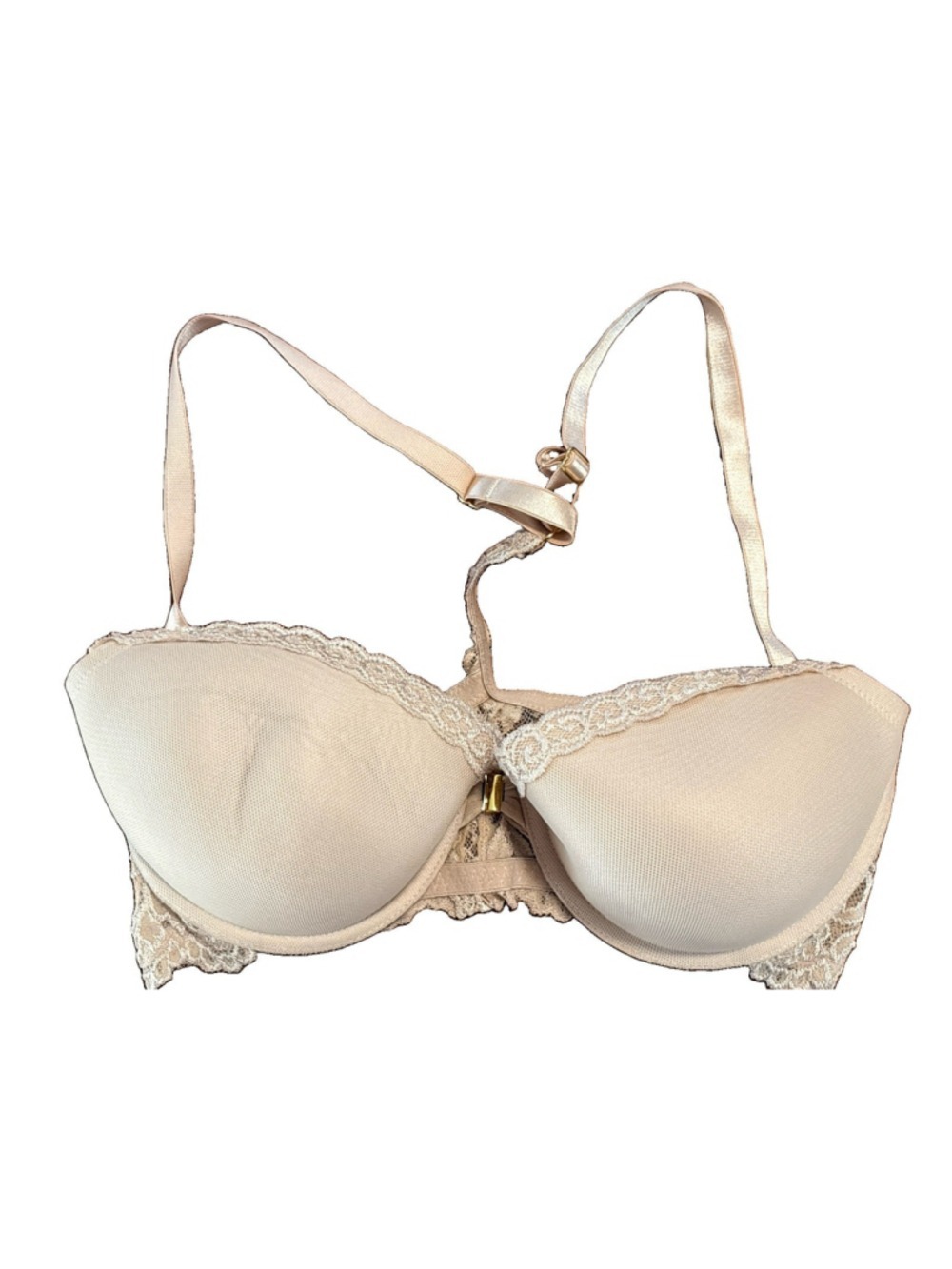 Smart & Sexy 38C Bra Front Closure Lace Racerback Push Up Beige Nude SA854